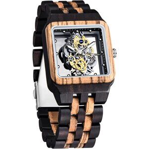 Men's Black Brown 2 Lightweight Wooden Analog Quartz Deployment Closure Watches